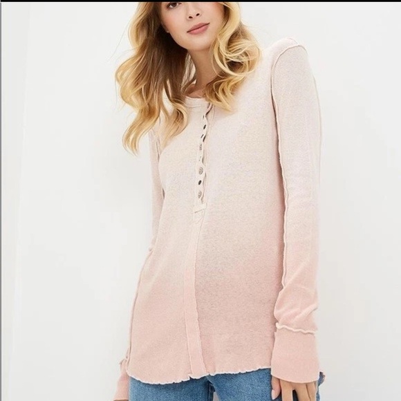 Free People We The Free Cozy In Pink Henley Long Sleeve Top Size XS - Picture 1 of 14